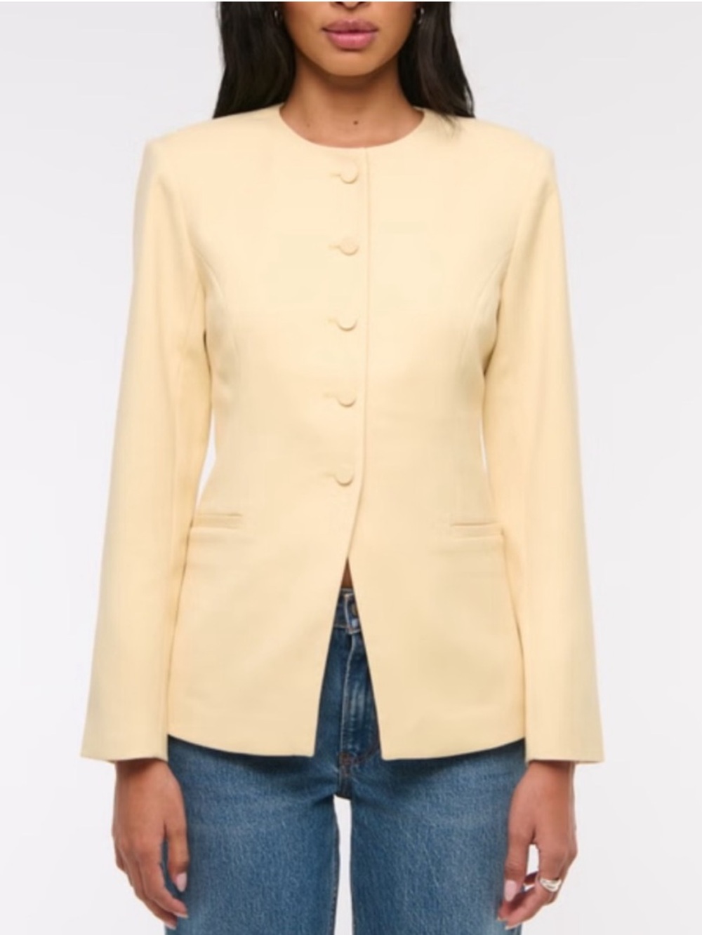 NWT Abercrombie & Fitch Light Yellow Collarless Blazer XS